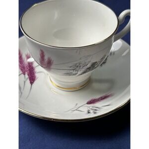 Vintage English Bone China Cup Saucer Pink Wheat Grass Gold Trim Made in England